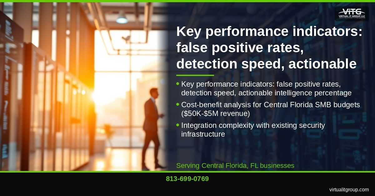 Cybersecurity dashboard showing threat intelligence feeds monitoring Central Florida business networks
